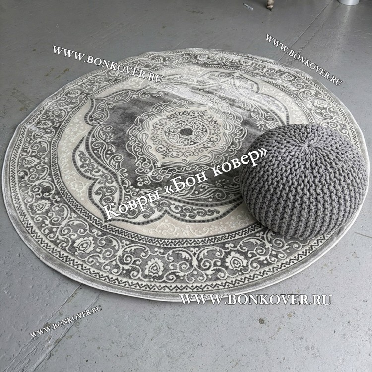 Круглый ковер в гостиную дизайн 01 Серый
